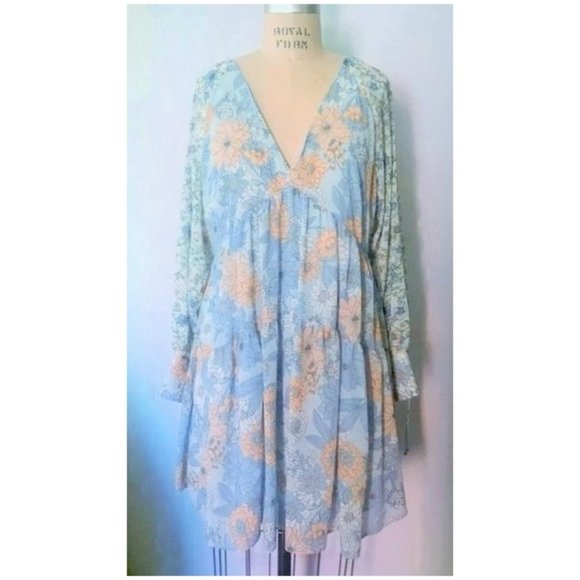 J. CREW BLUE PEACH FLORAL CHIFFON BABYDOLL SWING DRESS 10 NWT - Picture 3 of 13